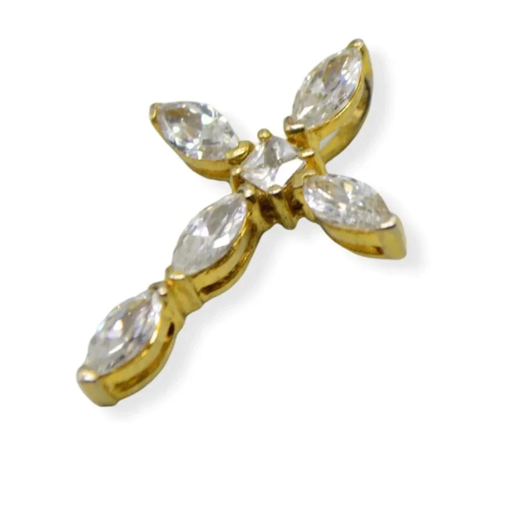 Clear Rhinestone Crucifix Cross Religious Gold Tone Bling Vintage Pendant